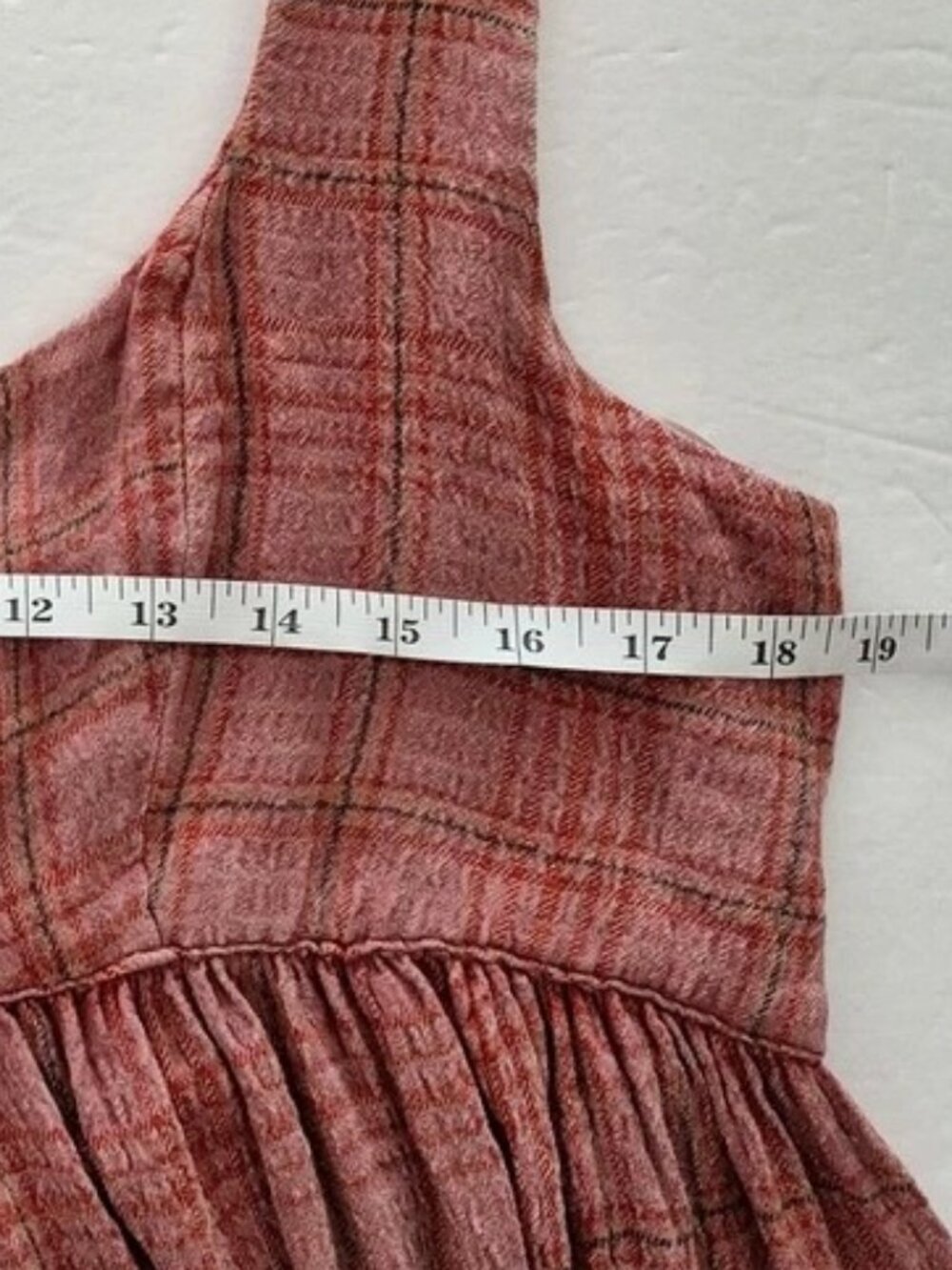 Free People Lily Anne Maxi Dress Plaid Ruffle Hem Back Tie Rose Terracotta XL - Picture 11 of 13